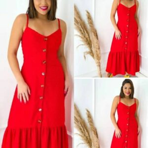 BRANDDS MODA FEMININA - Vestido Longo com Bojo Viscolinho. Tamanho: M. Cor: Vermelho